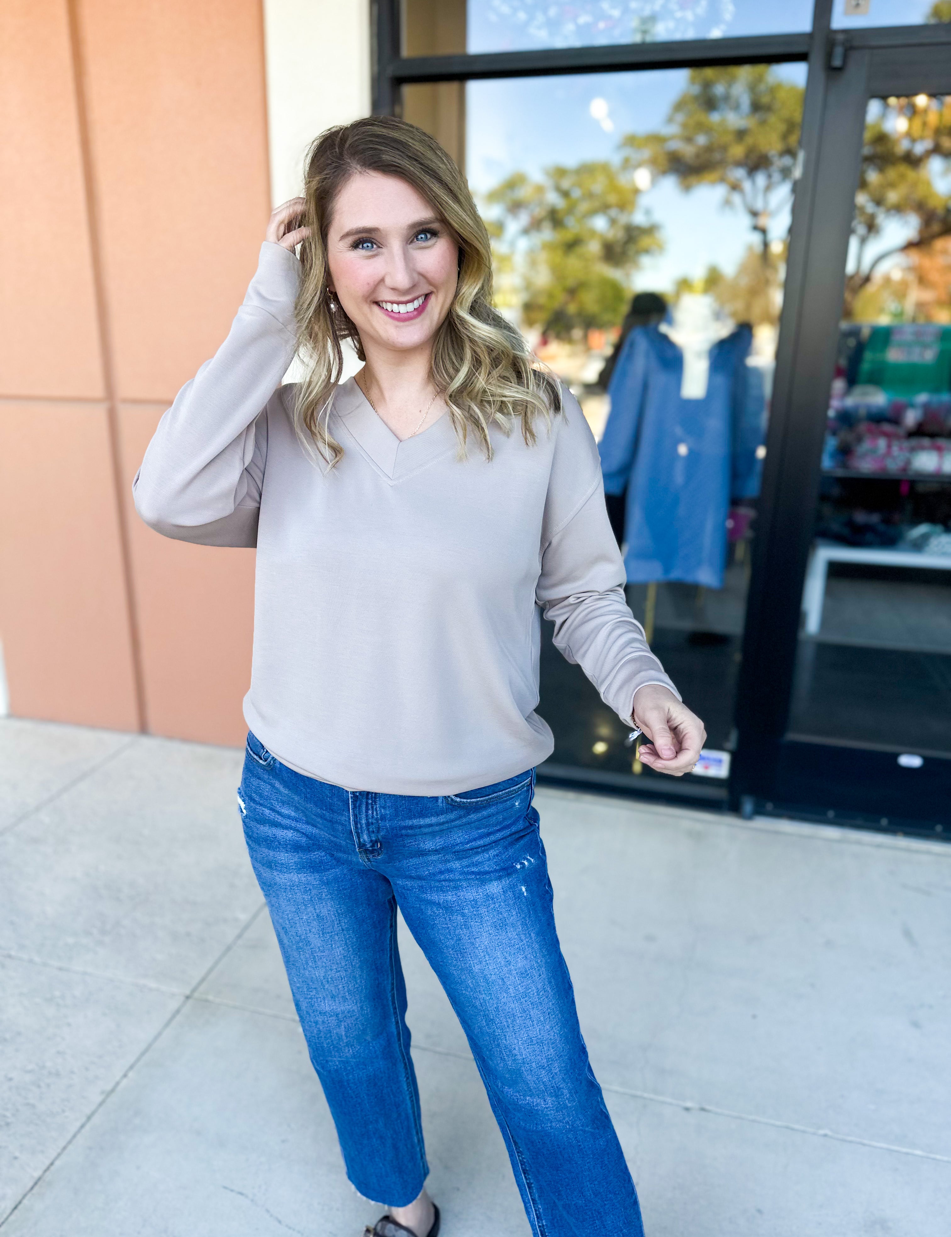 Mary Square - Hazel Long Sleeve - Sandy Mink-210 Casual Blouses-MARY SQUARE-July & June Women's Fashion Boutique Located in San Antonio, Texas