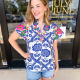 THML - Bold Blue Embroidered Blouse-200 Fashion Blouses-THML-July & June Women's Fashion Boutique Located in San Antonio, Texas