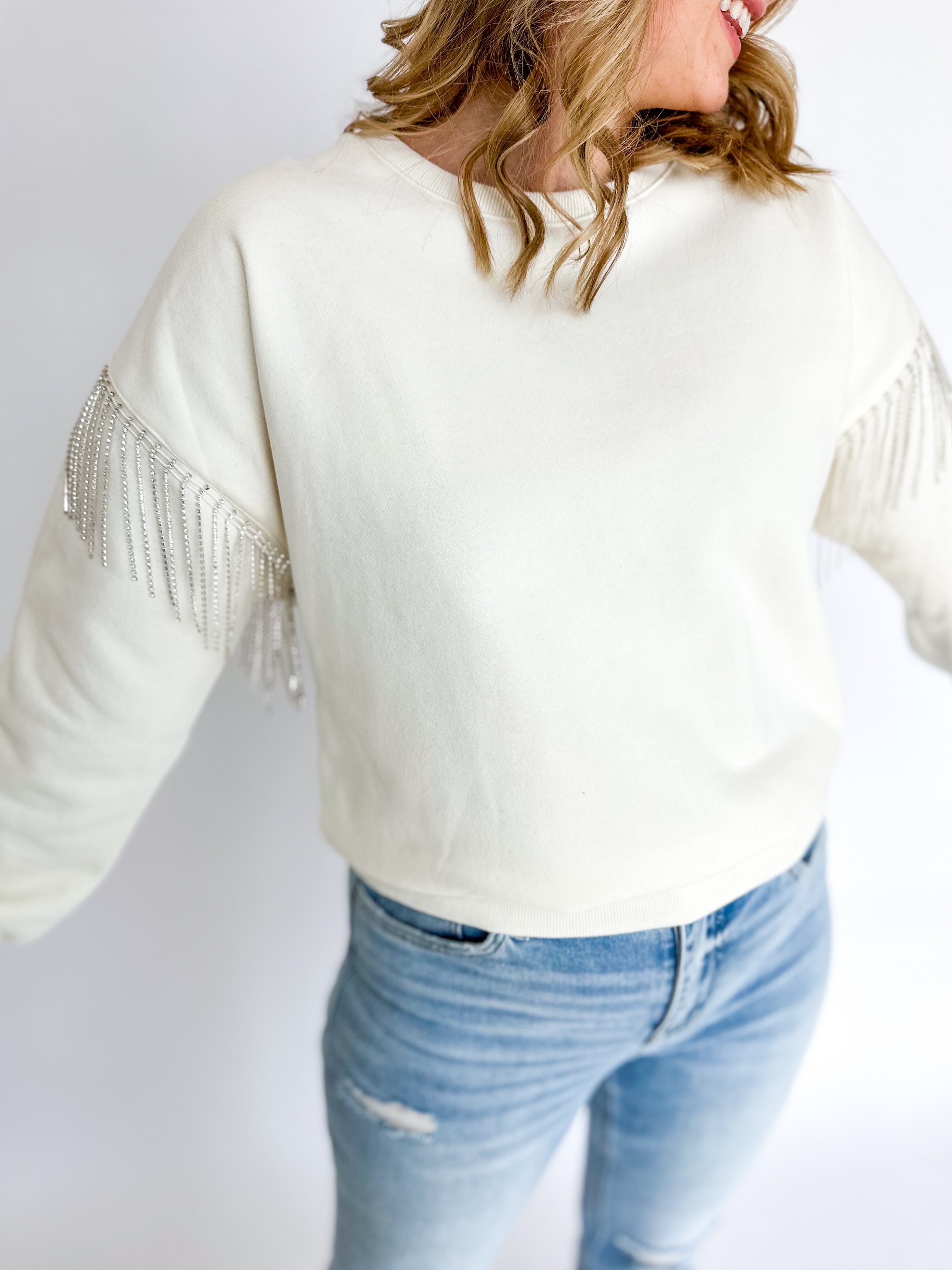 All Glam Pullover - White-230 Sweaters/Cardis-SKIES ARE BLUE-July & June Women's Fashion Boutique Located in San Antonio, Texas