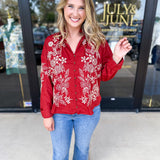 Elara Embroidered Blouse - Rust-200 Fashion Blouses-ENTRO-July & June Women's Fashion Boutique Located in San Antonio, Texas