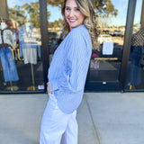 Current Air - Rhinestone Button Down Blouse - Light Blue-200 Fashion Blouses-CURRENT AIR CLOTHING-July & June Women's Fashion Boutique Located in San Antonio, Texas