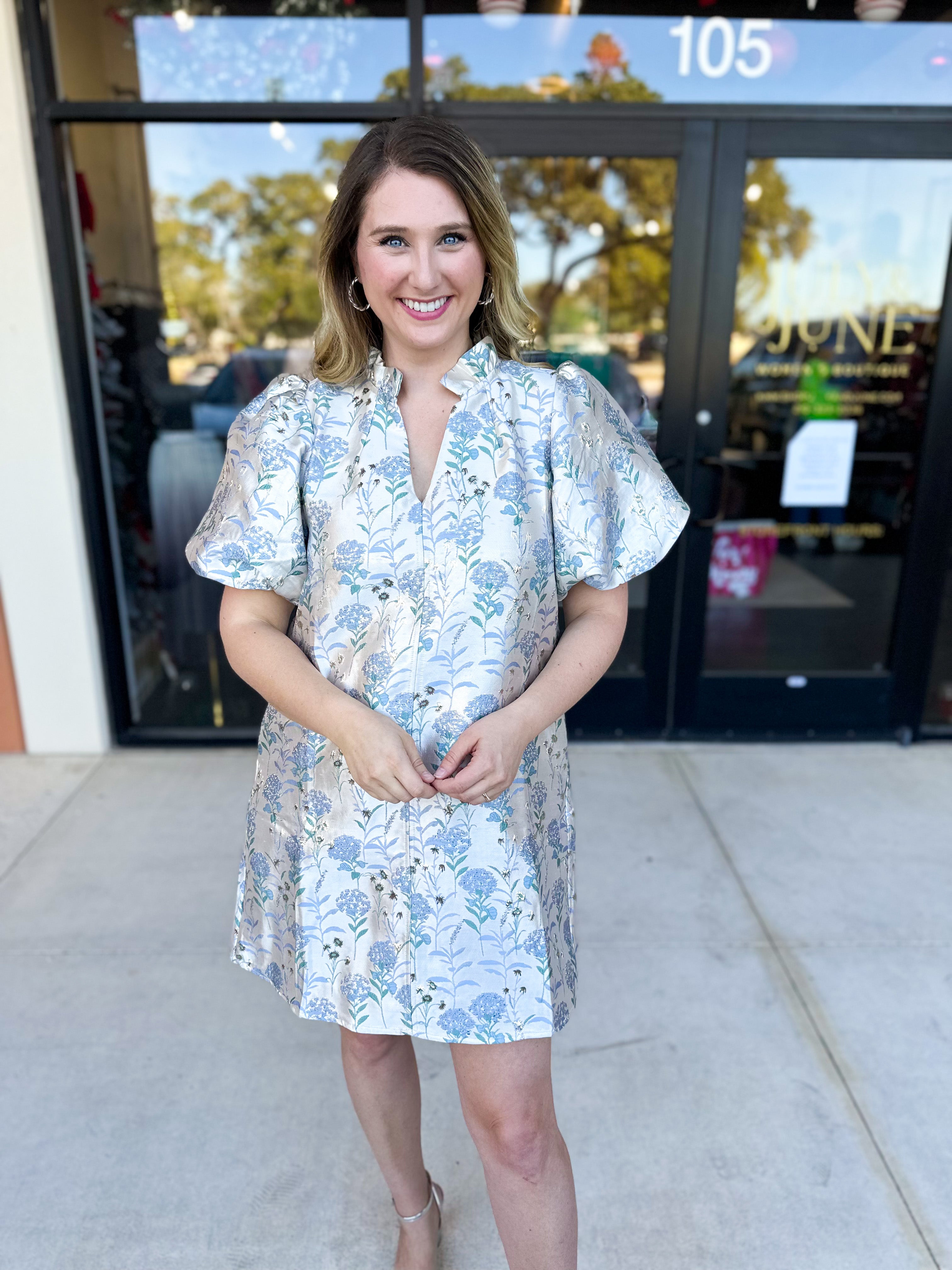 THML - Winter Blue Floral Mini Dress-510 Mini-THML-July & June Women's Fashion Boutique Located in San Antonio, Texas