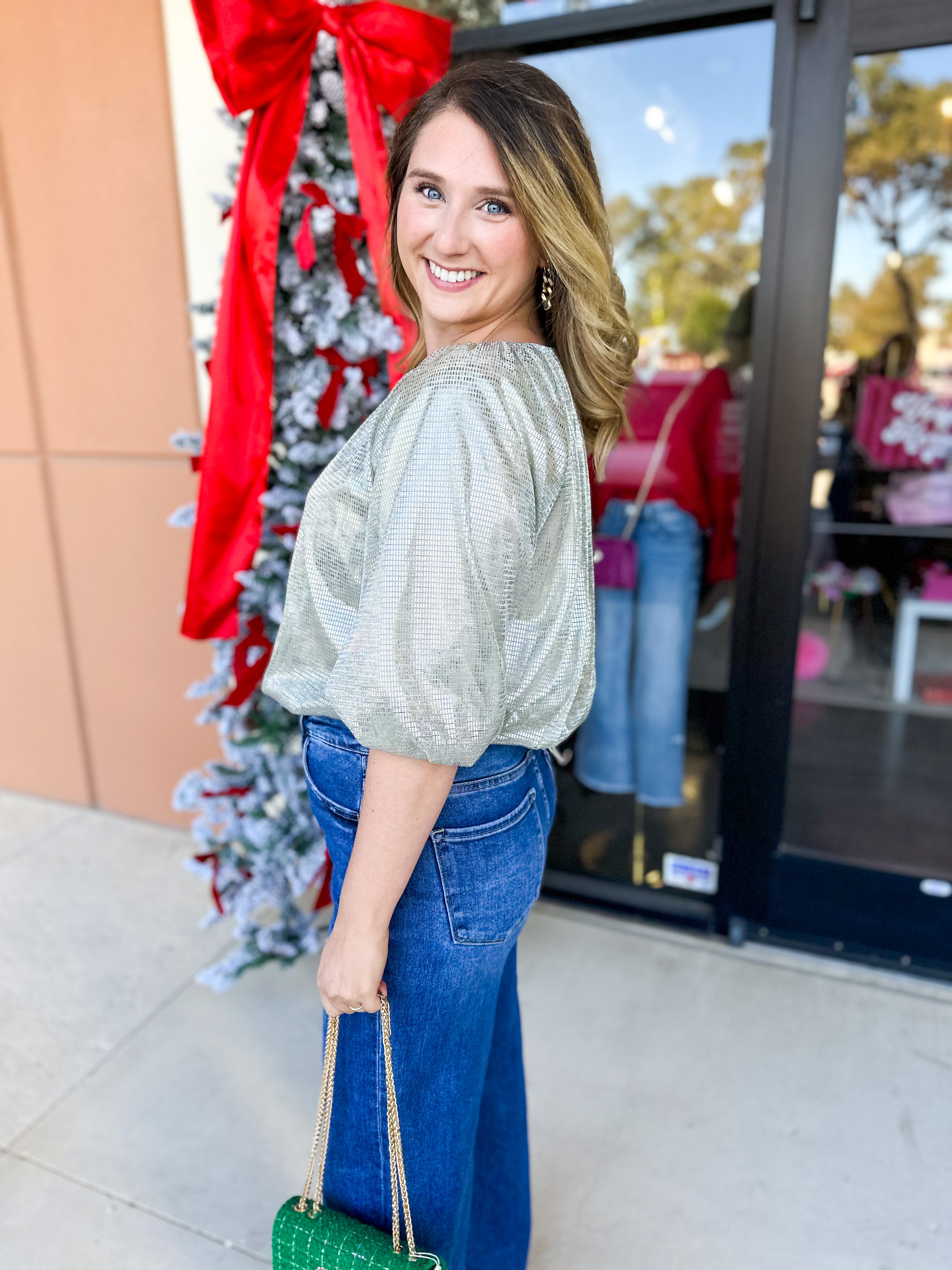 THML - Luxe Blouse - Silver-200 Fashion Blouses-THML-July & June Women's Fashion Boutique Located in San Antonio, Texas