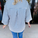 Chic Stripe Blouse - Indigo-200 Fashion Blouses-ENTRO-July & June Women's Fashion Boutique Located in San Antonio, Texas