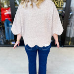 Scalloped Sweater Top - Taupe-230 Sweaters/Cardis-ENTRO-July & June Women's Fashion Boutique Located in San Antonio, Texas