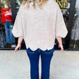 Scalloped Sweater Top - Taupe-230 Sweaters/Cardis-ENTRO-July & June Women's Fashion Boutique Located in San Antonio, Texas