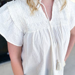 THML - Cream Textured Flutter Sleeve Blouse-200 Fashion Blouses-THML-July & June Women's Fashion Boutique Located in San Antonio, Texas