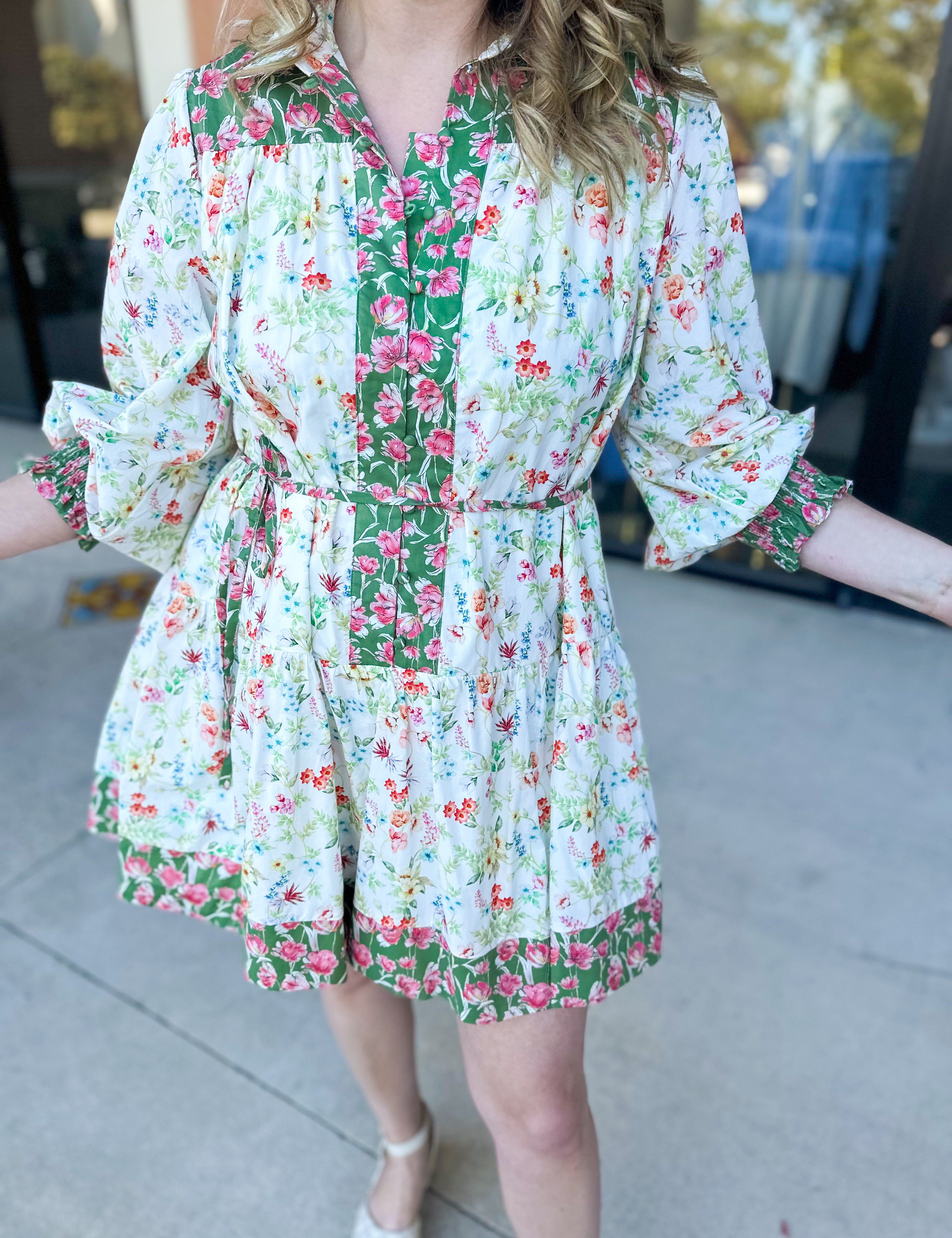 Contrast Floral Mini Dress-510 Mini-FATE-July & June Women's Fashion Boutique Located in San Antonio, Texas