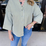 Chic Stripe Blouse - Olive-200 Fashion Blouses-ENTRO-July & June Women's Fashion Boutique Located in San Antonio, Texas