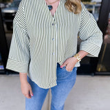 Chic Stripe Blouse - Olive-200 Fashion Blouses-ENTRO-July & June Women's Fashion Boutique Located in San Antonio, Texas
