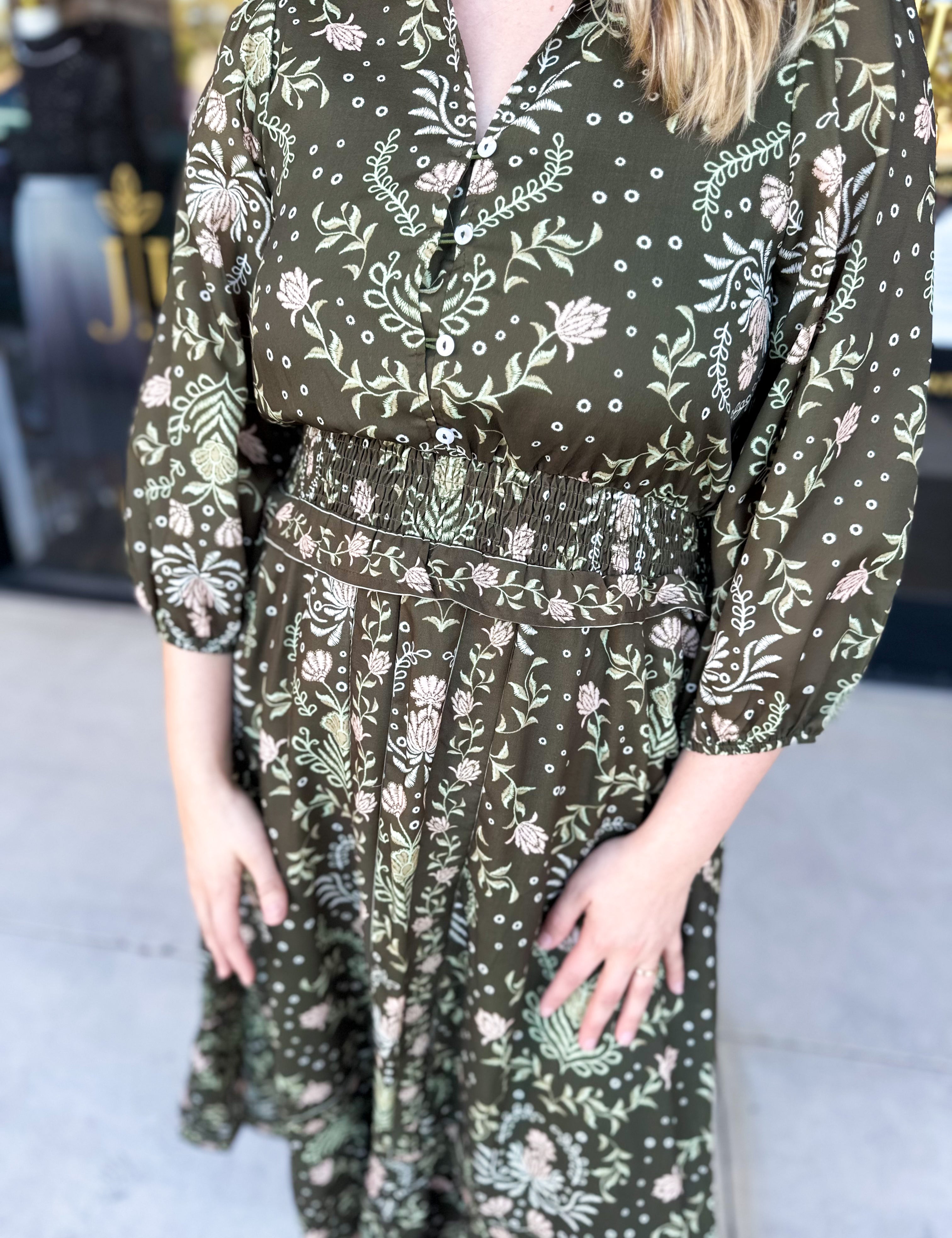 Enchanted Floral Midi Dress-500 Midi-POLOGRAM-July & June Women's Fashion Boutique Located in San Antonio, Texas