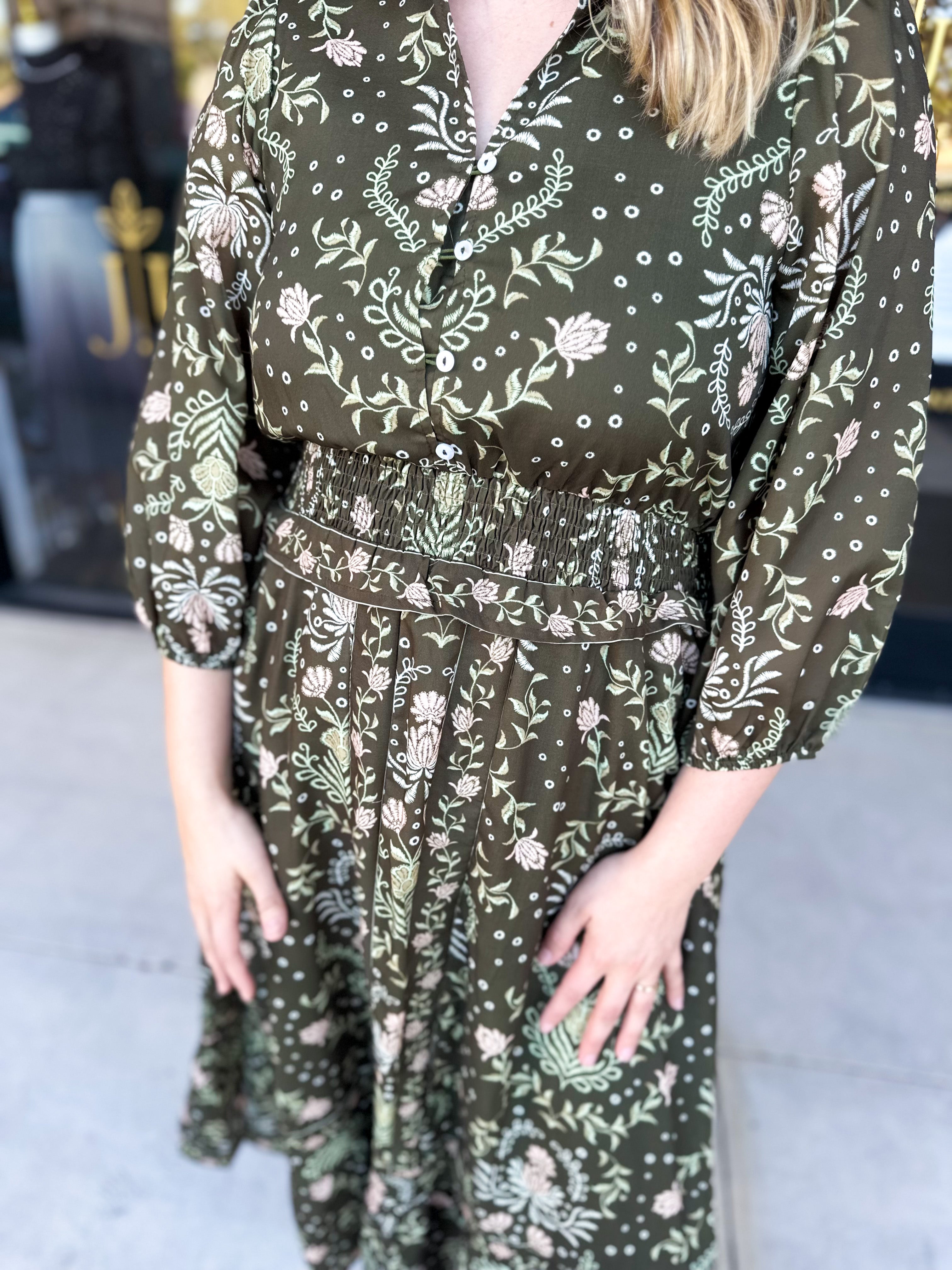 Enchanted Floral Midi Dress-500 Midi-POLOGRAM-July & June Women's Fashion Boutique Located in San Antonio, Texas