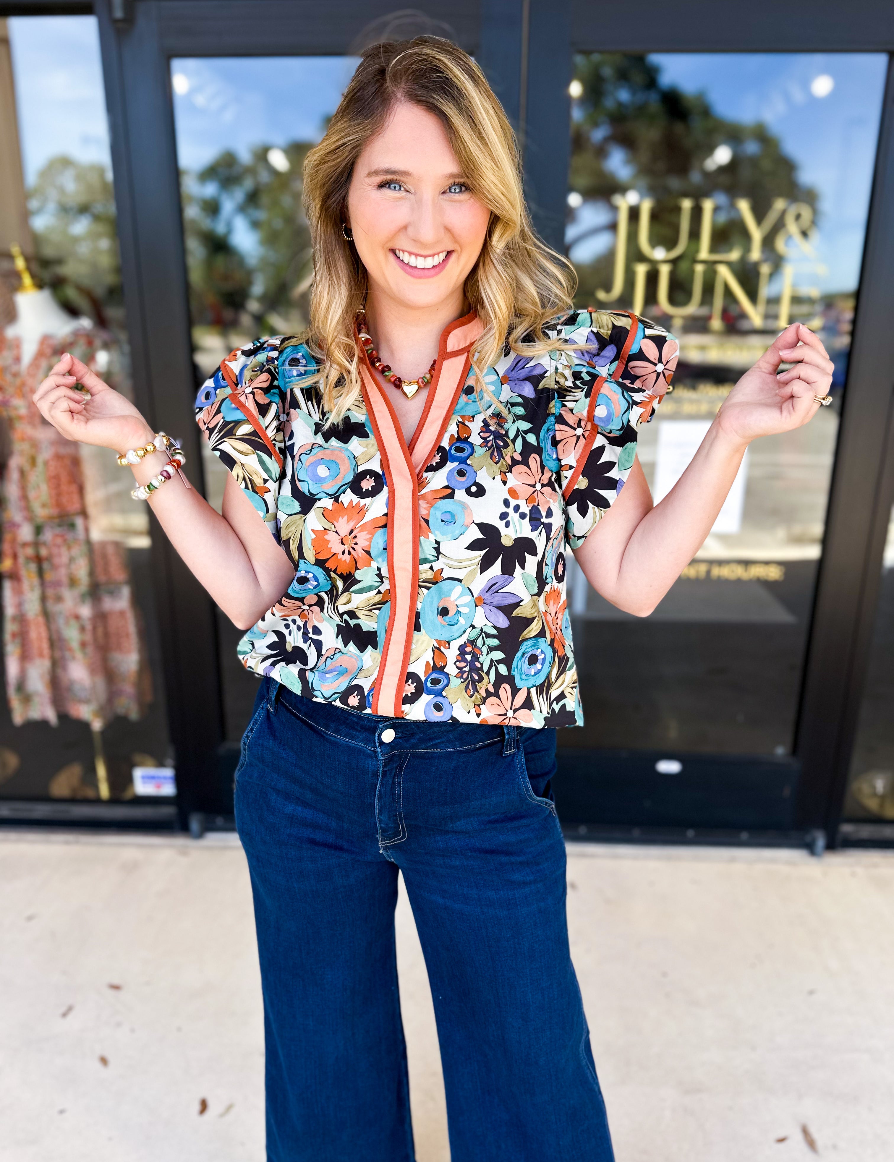 Fun In Fall Florals Blouse-200 Fashion Blouses-ENTRO-July & June Women's Fashion Boutique Located in San Antonio, Texas