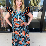 Deep Tones Floral Midi Dress-500 Midi-ENTRO-July & June Women's Fashion Boutique Located in San Antonio, Texas