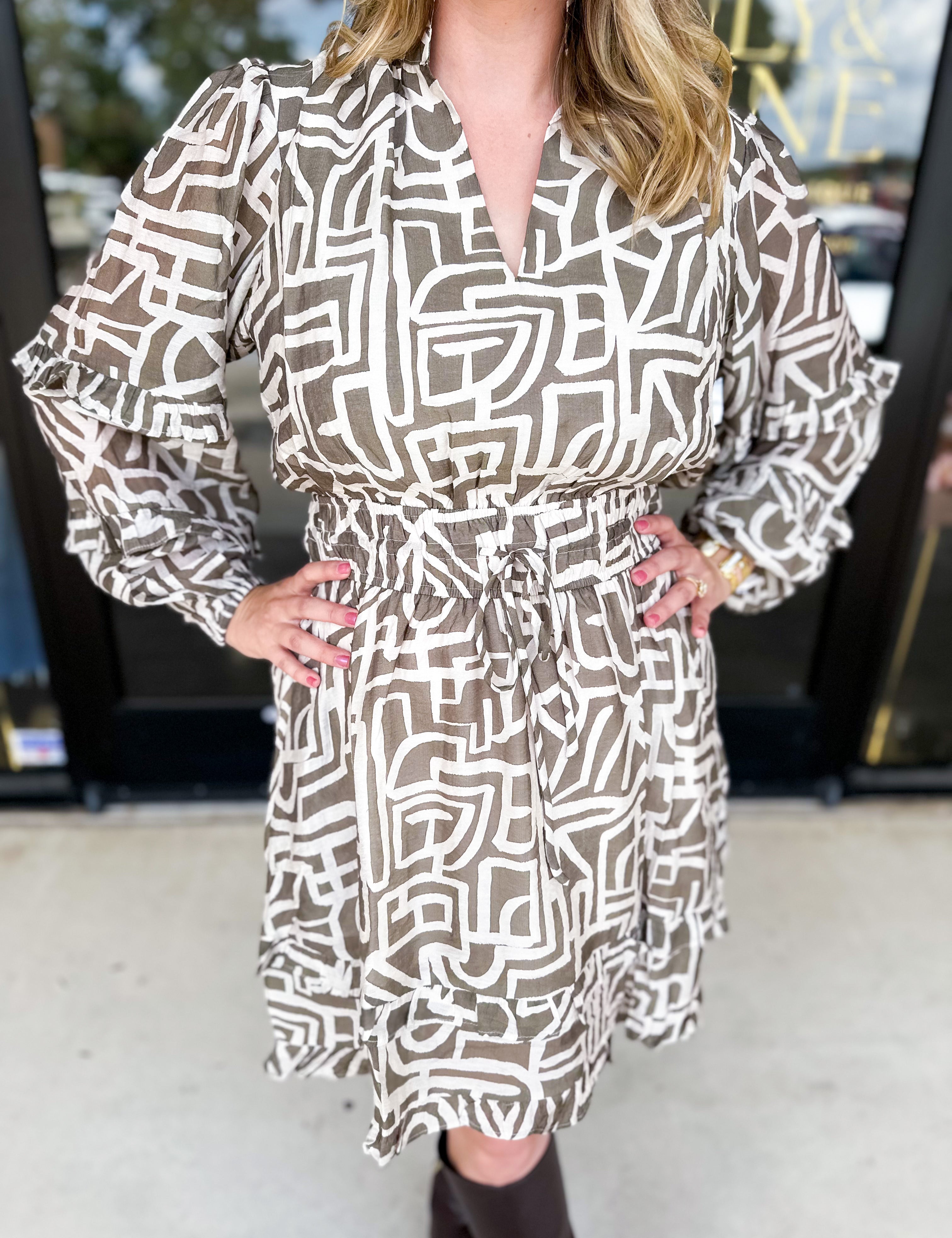 THML - Mocha Abstract Mini Dress-510 Mini-THML-July & June Women's Fashion Boutique Located in San Antonio, Texas