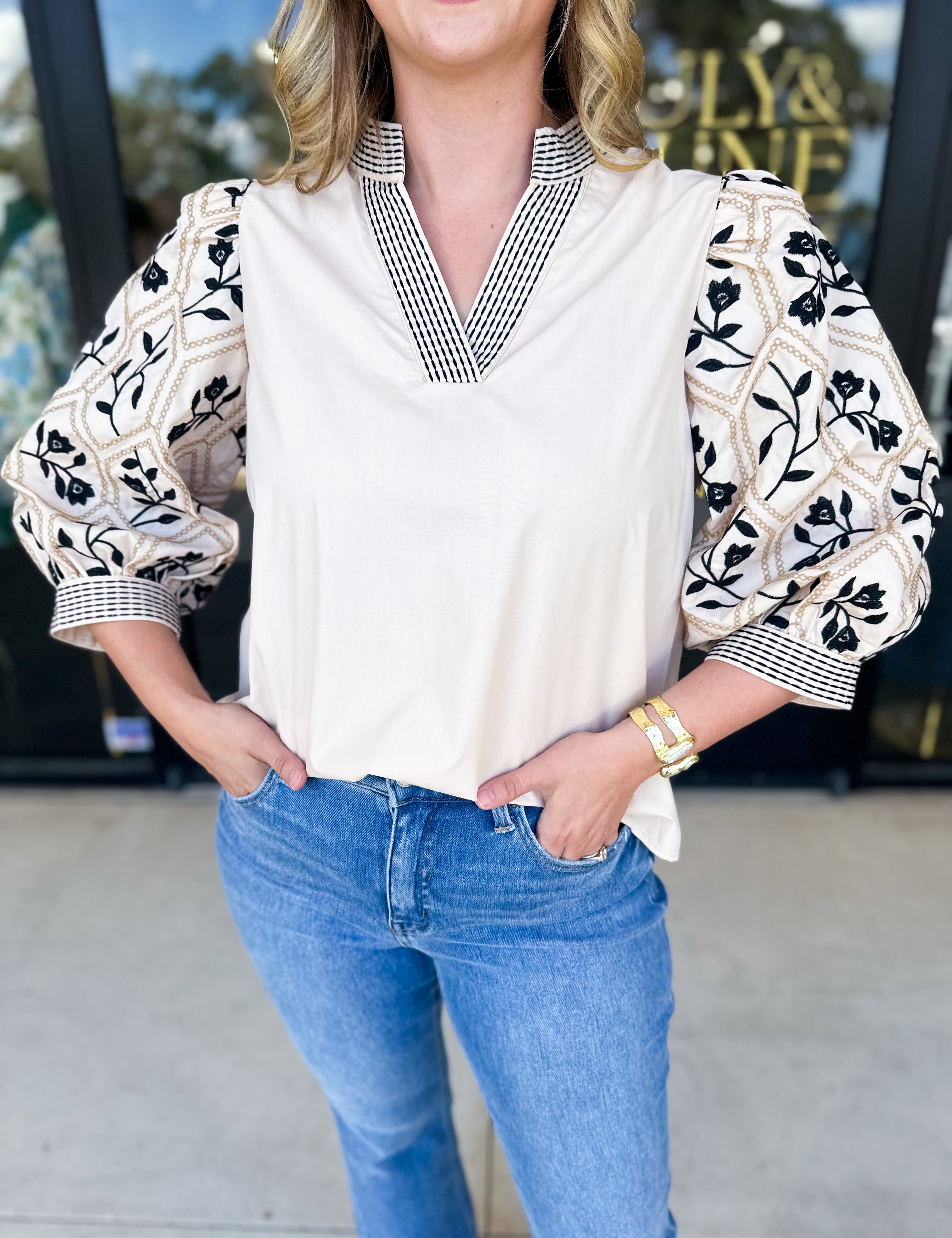 The Lucy Blouse - Ecru-200 Fashion Blouses-ENTRO-July & June Women's Fashion Boutique Located in San Antonio, Texas