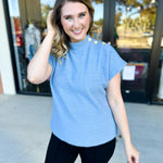 THML - Mock Neck Fuzzy Sweater Top - Ice Blue-230 Sweaters/Cardis-THML-July & June Women's Fashion Boutique Located in San Antonio, Texas
