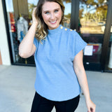 THML - Mock Neck Fuzzy Sweater Top - Ice Blue-230 Sweaters/Cardis-THML-July & June Women's Fashion Boutique Located in San Antonio, Texas