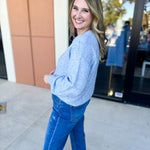 Heather Blue Floral Sweater-230 Sweaters/Cardis-ALLIE ROSE-July & June Women's Fashion Boutique Located in San Antonio, Texas