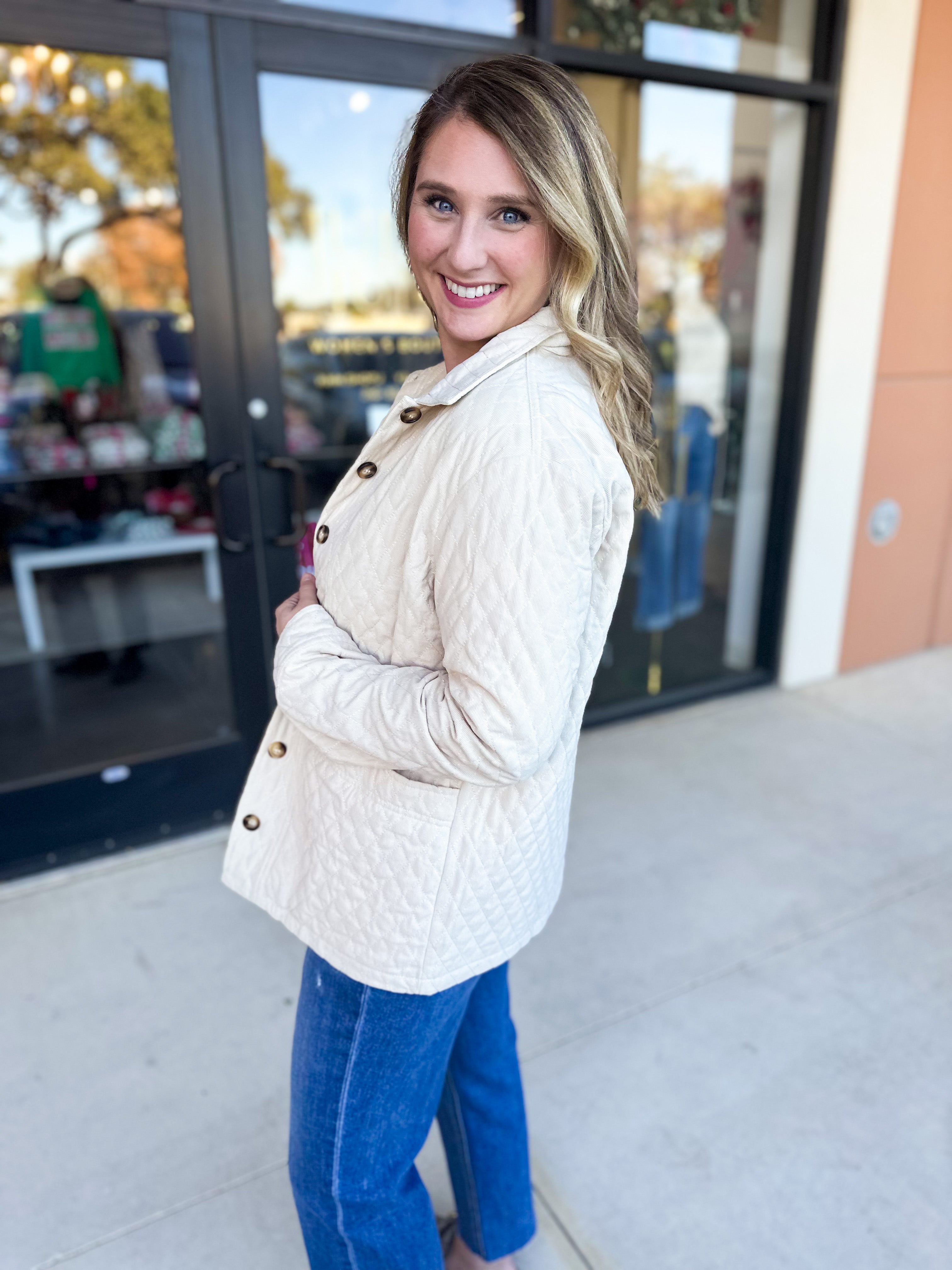 Cream Quilted Jacket-600 Outerwear-LISTICLE-July & June Women's Fashion Boutique Located in San Antonio, Texas