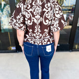 THML - Mocha Scroll Blouse-200 Fashion Blouses-THML-July & June Women's Fashion Boutique Located in San Antonio, Texas