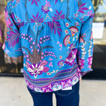 Teal & Lavender Blouse-200 Fashion Blouses-FATE-July & June Women's Fashion Boutique Located in San Antonio, Texas