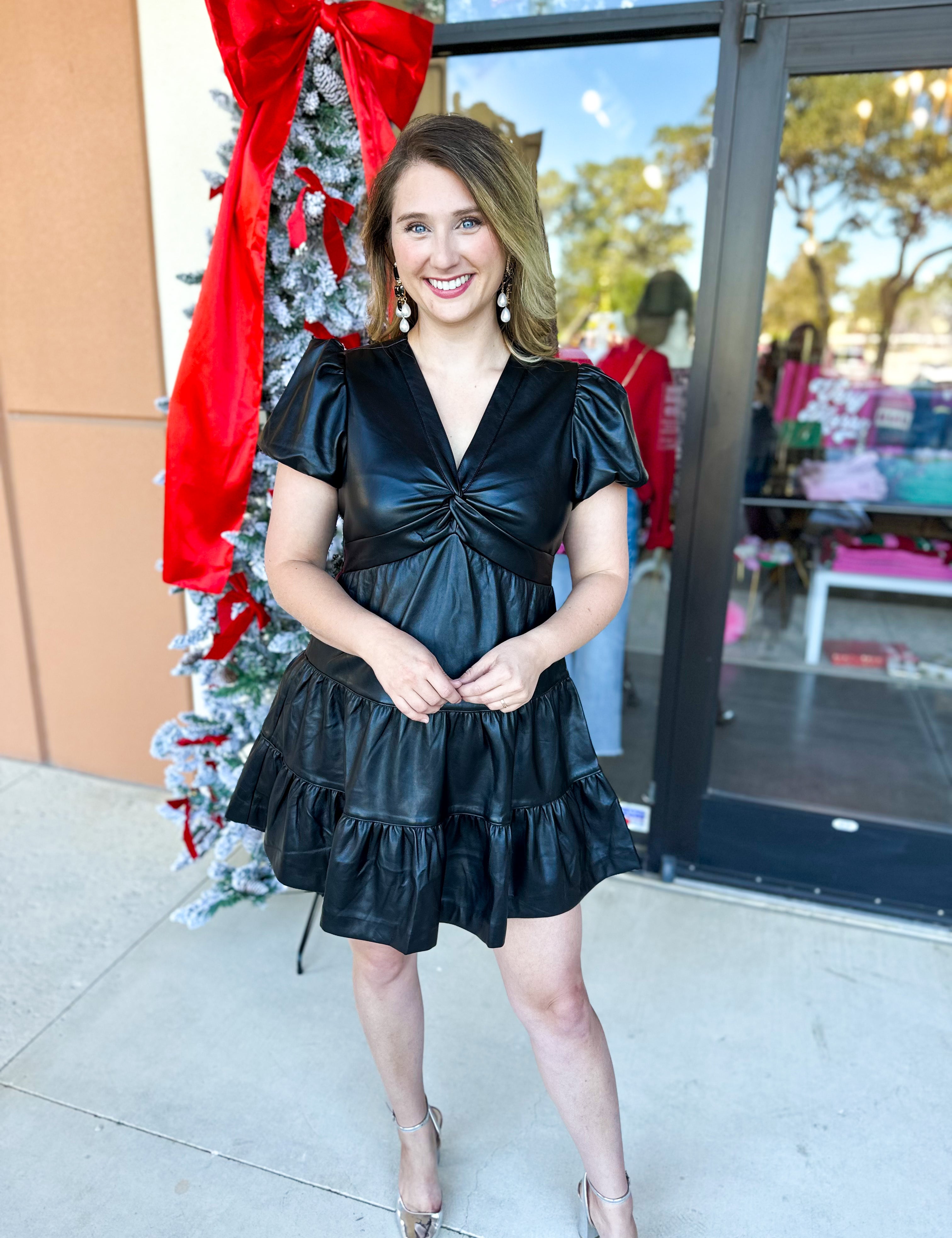 Talk of the Town Mini Dress - Black Faux Leather-510 Mini-SKIES ARE BLUE-July & June Women's Fashion Boutique Located in San Antonio, Texas