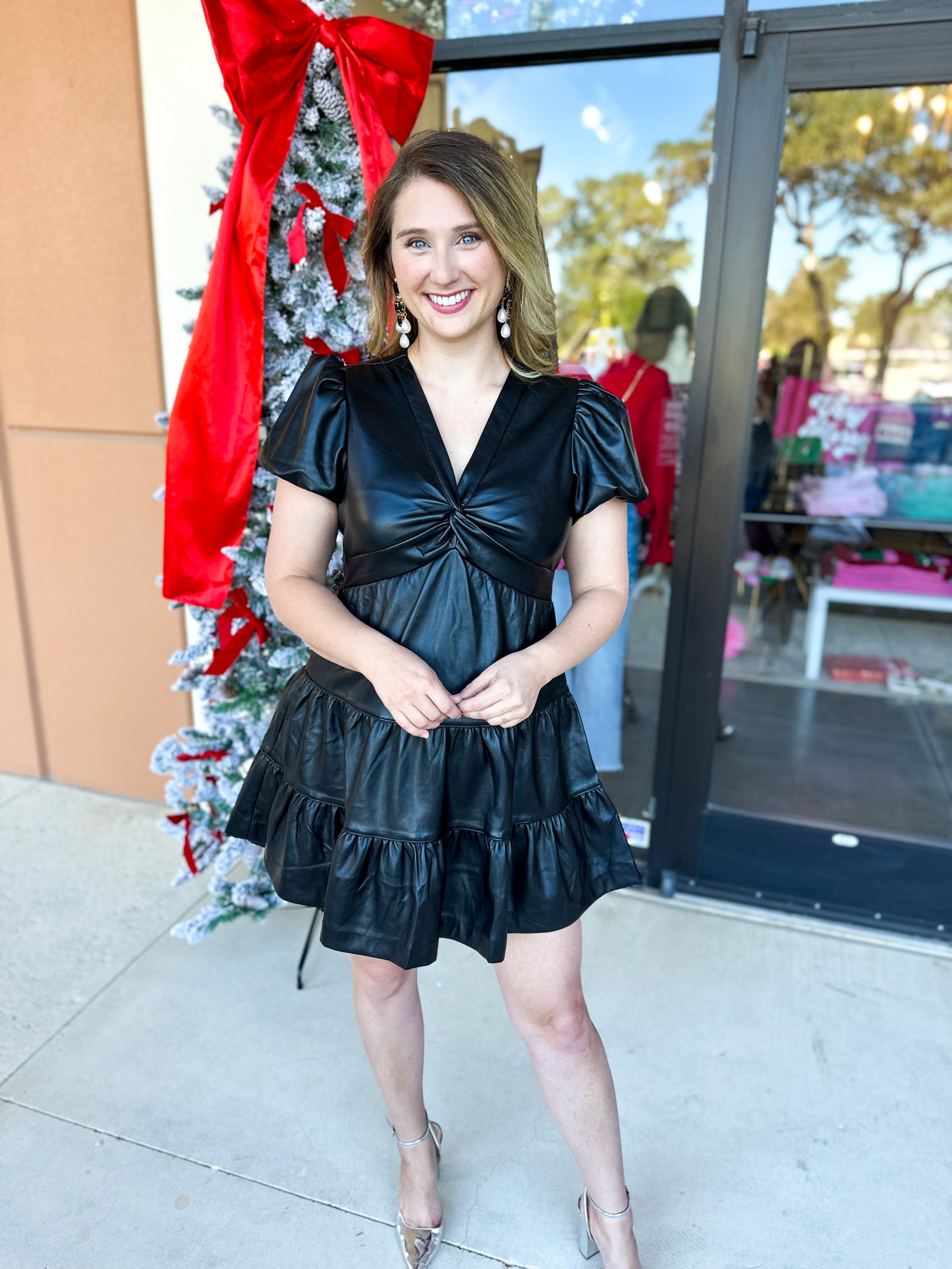 Talk of the Town Mini Dress - Black Faux Leather-510 Mini-SKIES ARE BLUE-July & June Women's Fashion Boutique Located in San Antonio, Texas