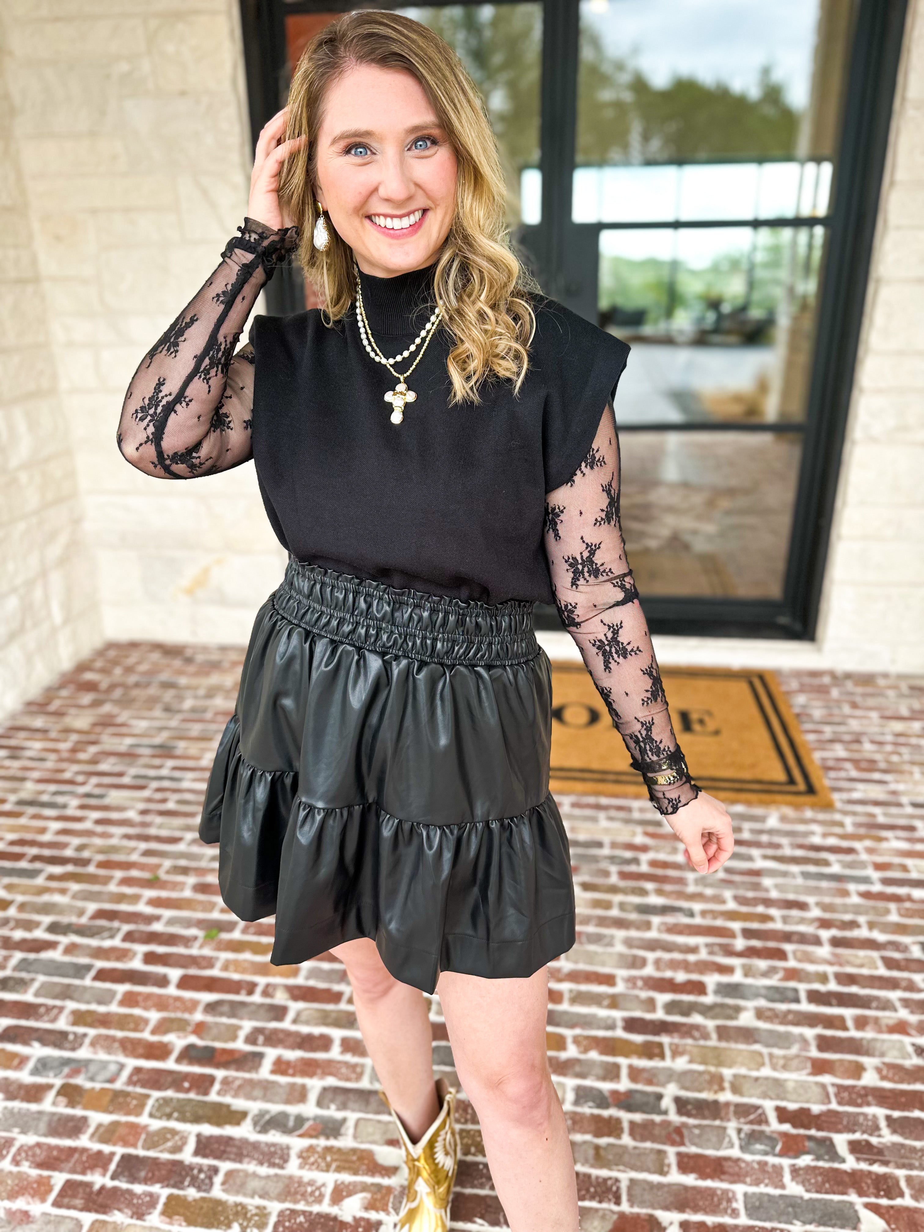Sheer Long Sleeve Layering Top - Black Lace-200 Fashion Blouses-VEVERET CLOTHING-July & June Women's Fashion Boutique Located in San Antonio, Texas