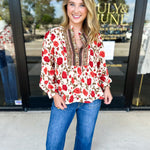 Autumn Floral Blouse-200 Fashion Blouses-ENTRO-July & June Women's Fashion Boutique Located in San Antonio, Texas