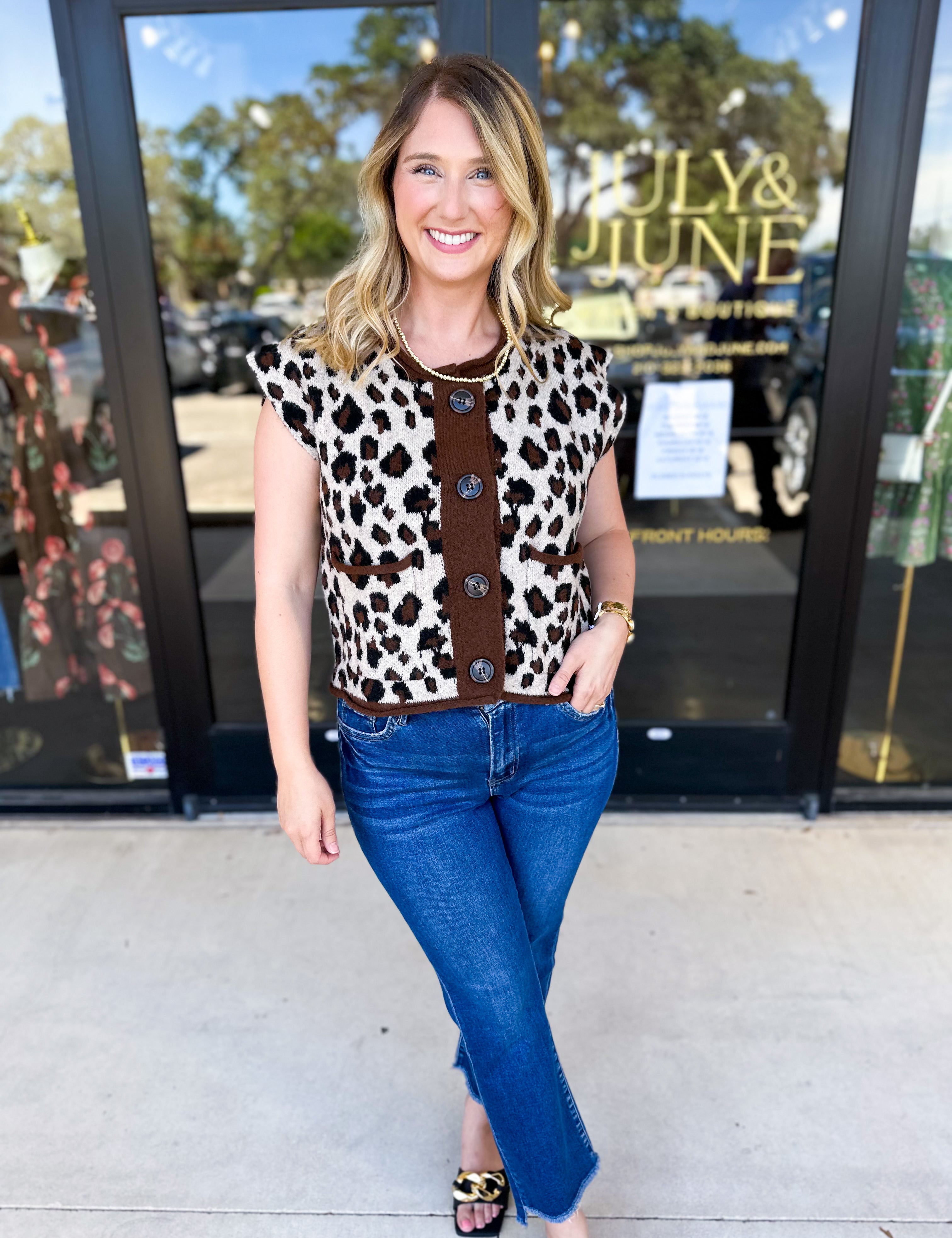 Trendy Cheetah Button Cardigan-230 Sweaters/Cardis-ENTRO-July & June Women's Fashion Boutique Located in San Antonio, Texas