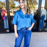 Pink Friday Doorbuster - Classic Satin Blouse - Blue - ONLINE-PINK FRIDAY DOORBUSTERS-GLAM-July & June Women's Fashion Boutique Located in San Antonio, Texas