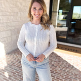Pointelle Cardigan - Ivory-230 Sweaters/Cardis-ALLIE ROSE-July & June Women's Fashion Boutique Located in San Antonio, Texas