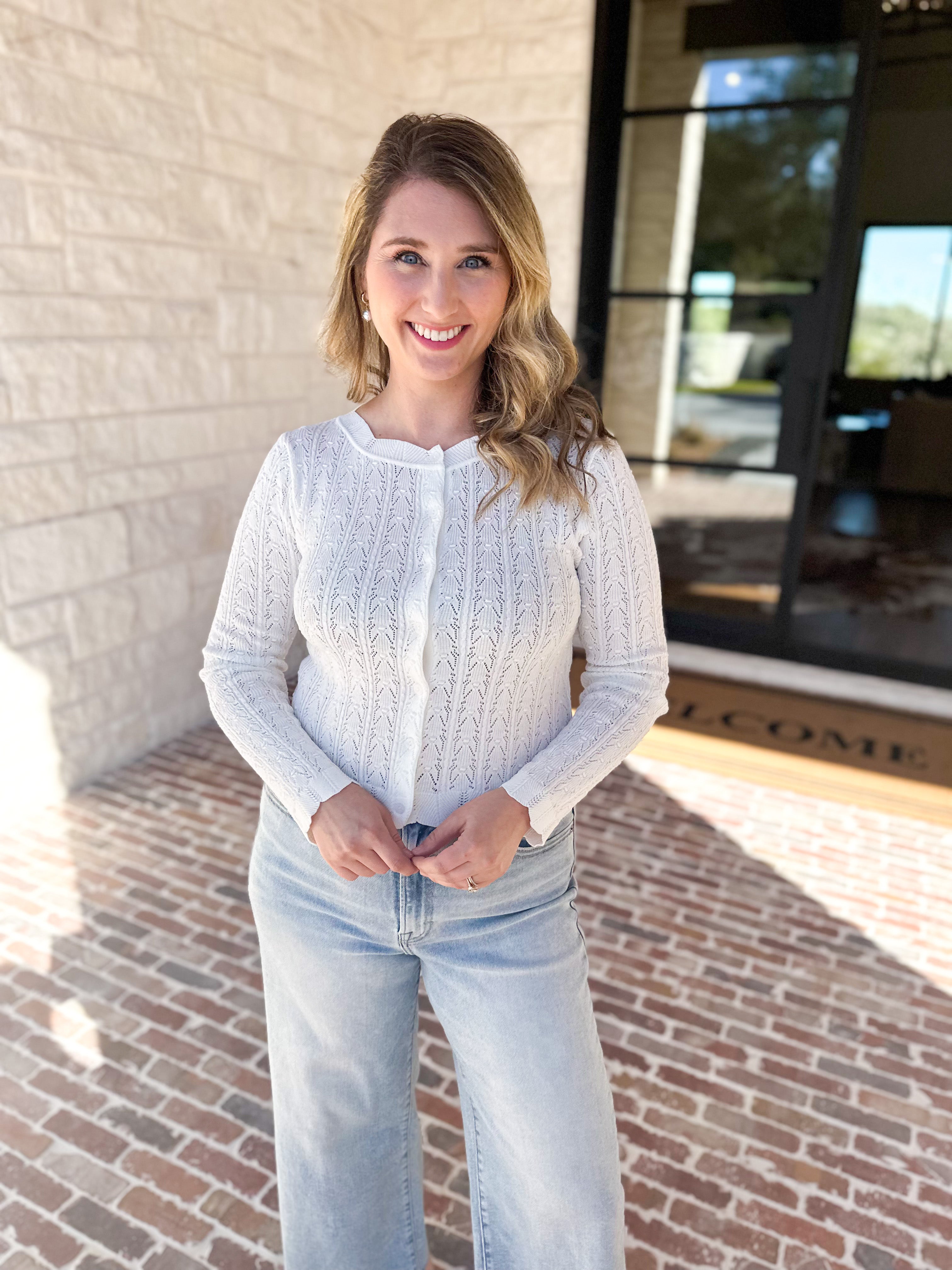 Pointelle Cardigan - Ivory-230 Sweaters/Cardis-ALLIE ROSE-July & June Women's Fashion Boutique Located in San Antonio, Texas