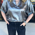 Celebration Blouse - Chrome-200 Fashion Blouses-ENTRO-July & June Women's Fashion Boutique Located in San Antonio, Texas