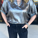 Celebration Blouse - Chrome-200 Fashion Blouses-ENTRO-July & June Women's Fashion Boutique Located in San Antonio, Texas