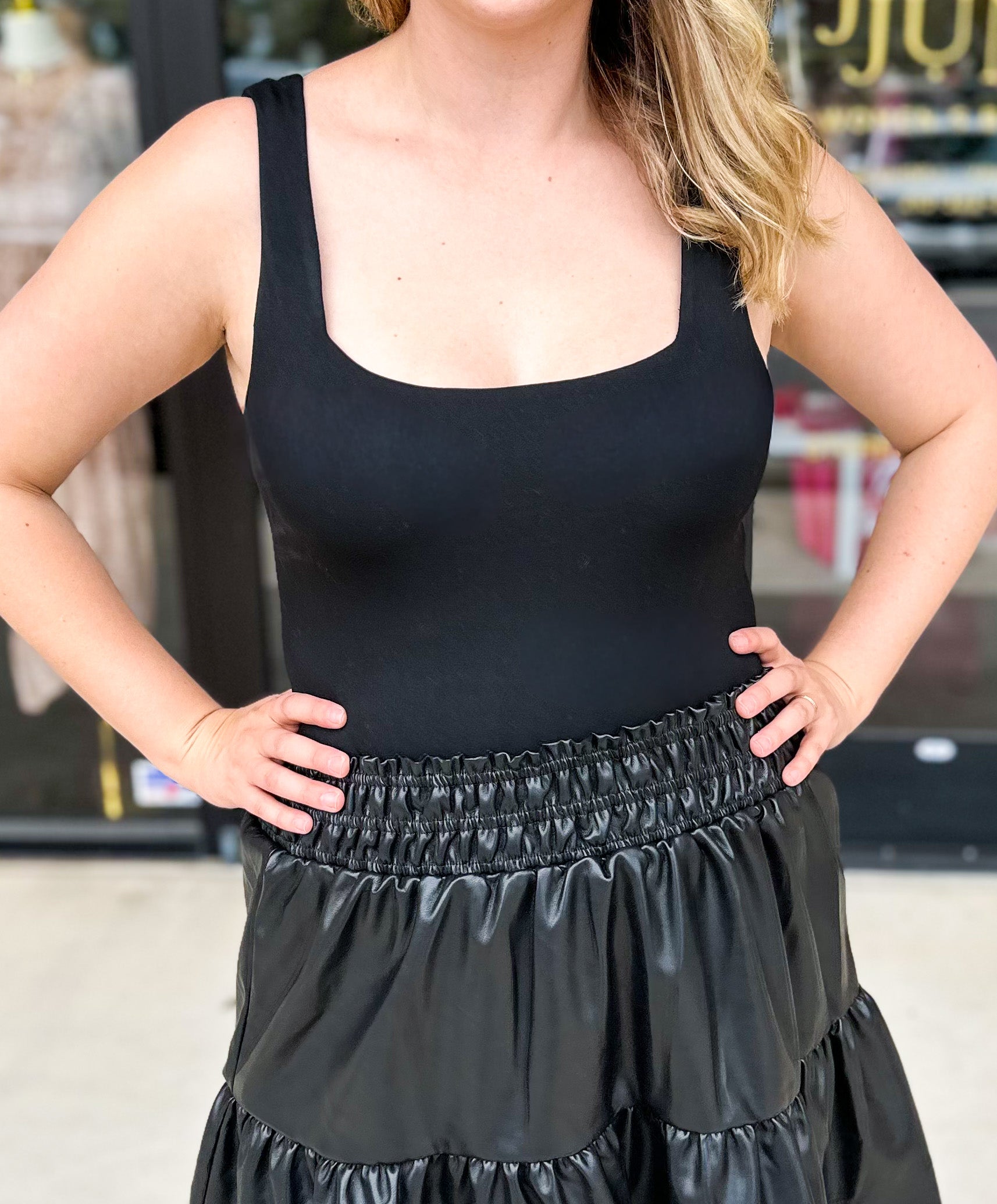 Classic Black Bodysuit-200 Fashion Blouses-ALLIE ROSE-July & June Women's Fashion Boutique Located in San Antonio, Texas