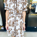 Mocha Floral & Stripe Mini Dress-510 Mini-ENTRO-July & June Women's Fashion Boutique Located in San Antonio, Texas
