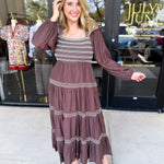 Mocha Boho Midi Dress-500 Midi-LISTICLE-July & June Women's Fashion Boutique Located in San Antonio, Texas