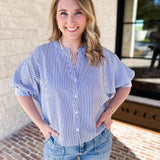 Stripe Dolman Blouse - Navy-200 Fashion Blouses-ALLIE ROSE-July & June Women's Fashion Boutique Located in San Antonio, Texas