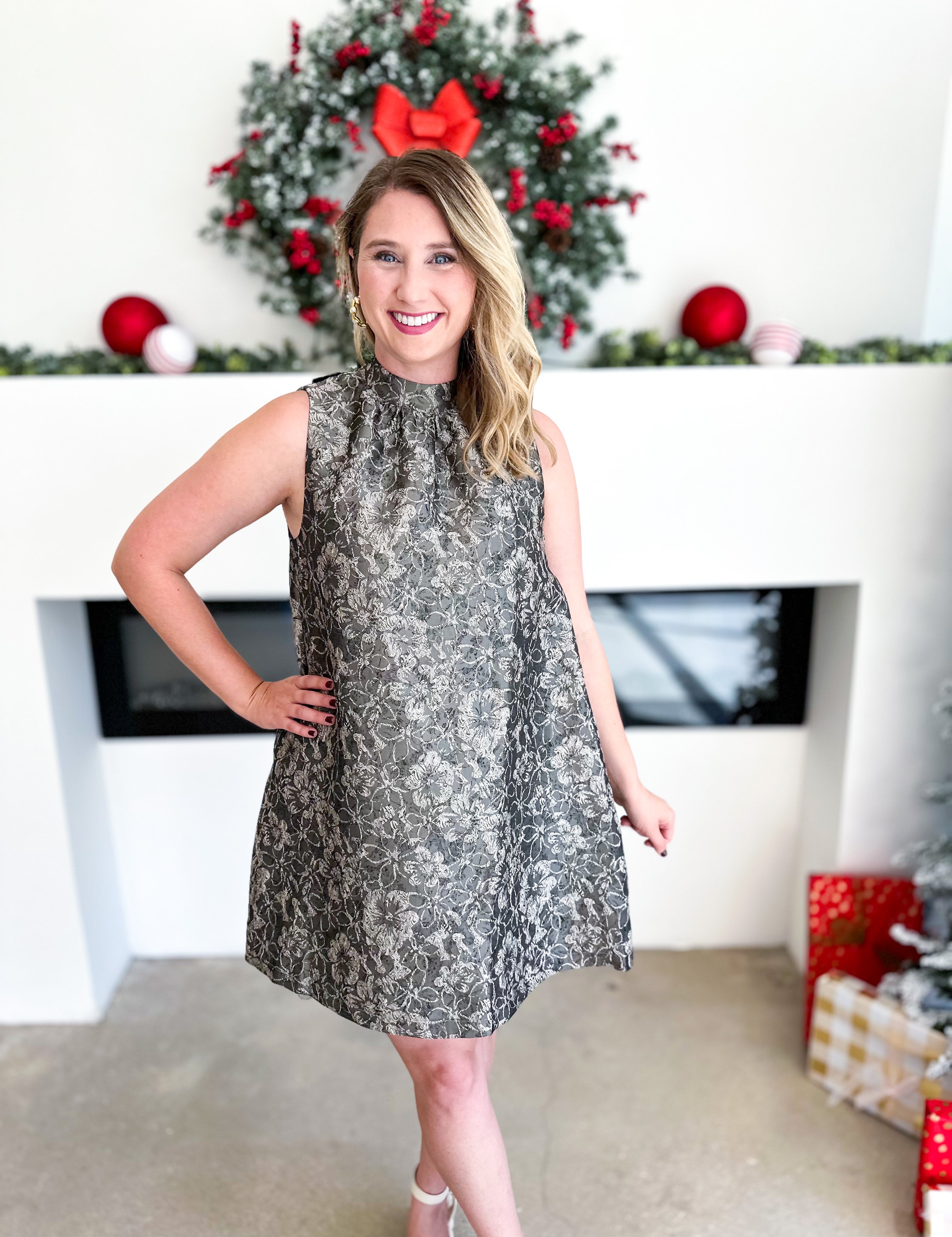 Olive Floral High Neck Mini Dress-510 Mini-FATE-July & June Women's Fashion Boutique Located in San Antonio, Texas