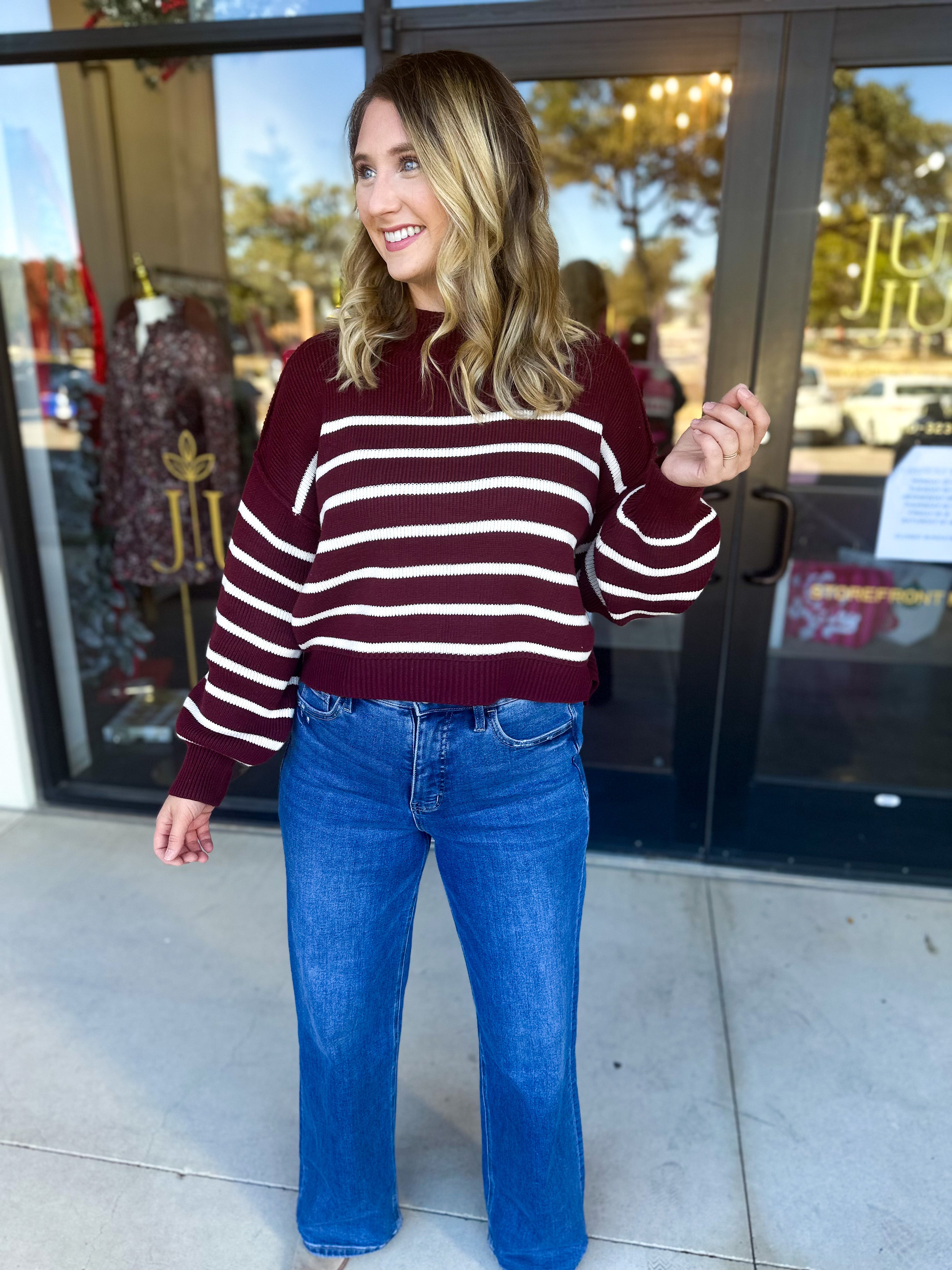 Pink Friday Doorbuster - Mock Neck Sweater Top - Burgundy - IN STORE-PINK FRIDAY DOORBUSTERS-BLU PEPPER-July & June Women's Fashion Boutique Located in San Antonio, Texas