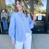 Current Air - Rhinestone Button Down Blouse - Light Blue-200 Fashion Blouses-CURRENT AIR CLOTHING-July & June Women's Fashion Boutique Located in San Antonio, Texas