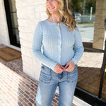 Pointelle Cardigan - Soft Blue-230 Sweaters/Cardis-ALLIE ROSE-July & June Women's Fashion Boutique Located in San Antonio, Texas