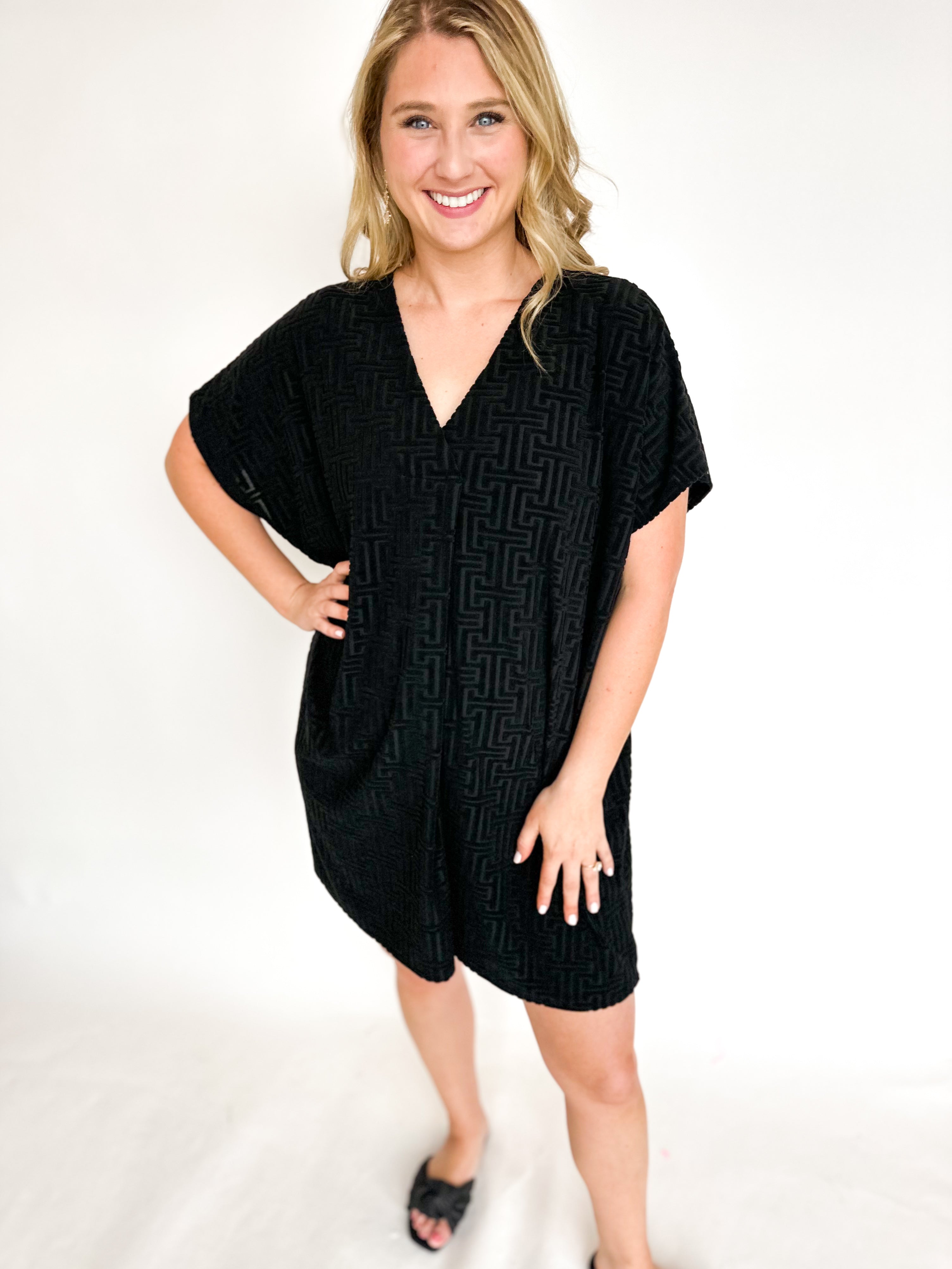 Terry Cloth Cover Up - Black-210 Casual Blouses-ENTRO-July & June Women's Fashion Boutique Located in San Antonio, Texas