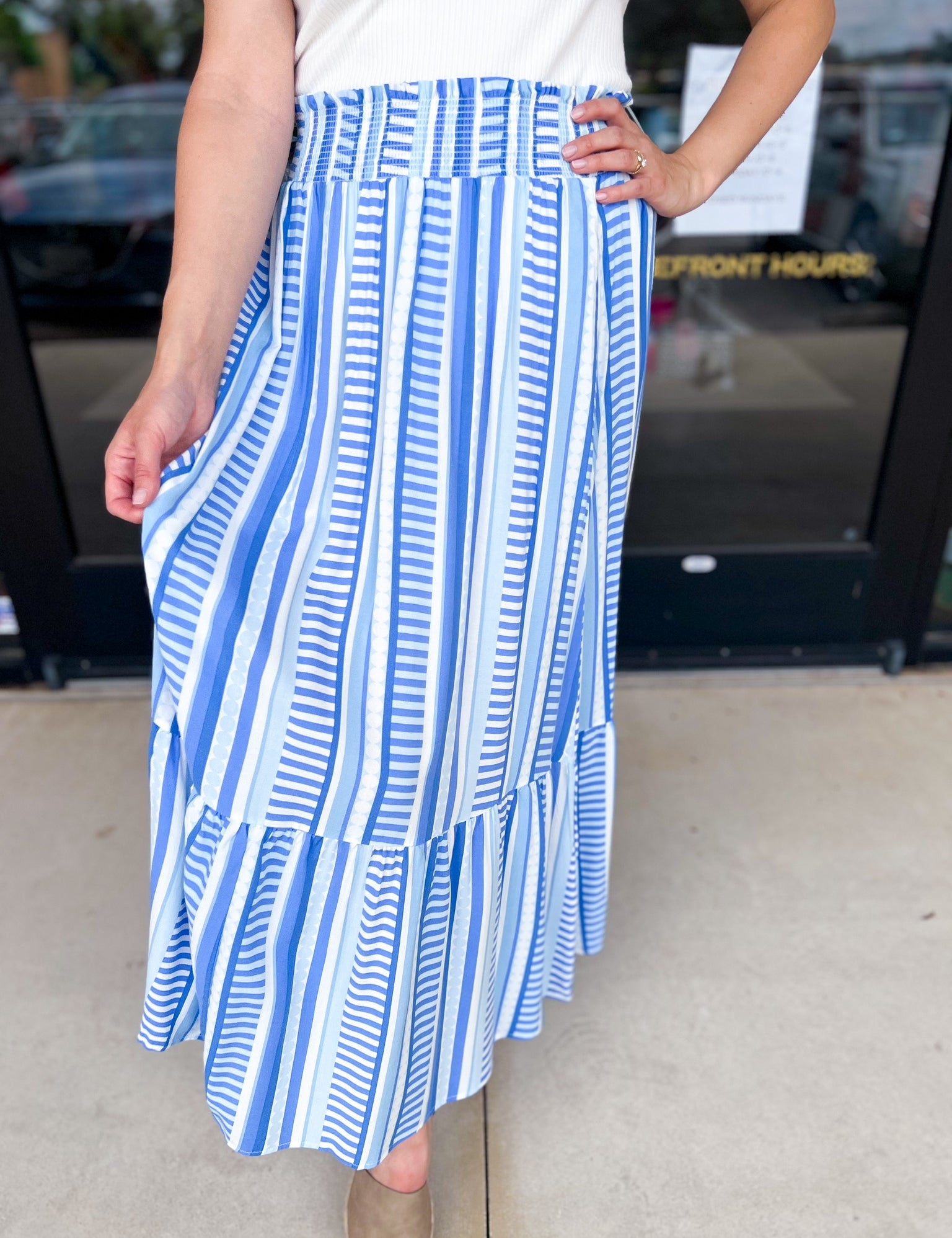 Mary Square - Blue Skylar Midi Skirt-410 Shorts/Skirts-MARY SQUARE-July & June Women's Fashion Boutique Located in San Antonio, Texas