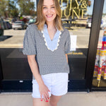 THML - Black & Baby Blue Blouse-200 Fashion Blouses-THML-July & June Women's Fashion Boutique Located in San Antonio, Texas