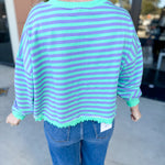 Seafoam Striped Long Sleeve Top-210 Casual Blouses-VEVERET CLOTHING-July & June Women's Fashion Boutique Located in San Antonio, Texas