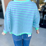 Seafoam Striped Long Sleeve Top-210 Casual Blouses-VEVERET CLOTHING-July & June Women's Fashion Boutique Located in San Antonio, Texas