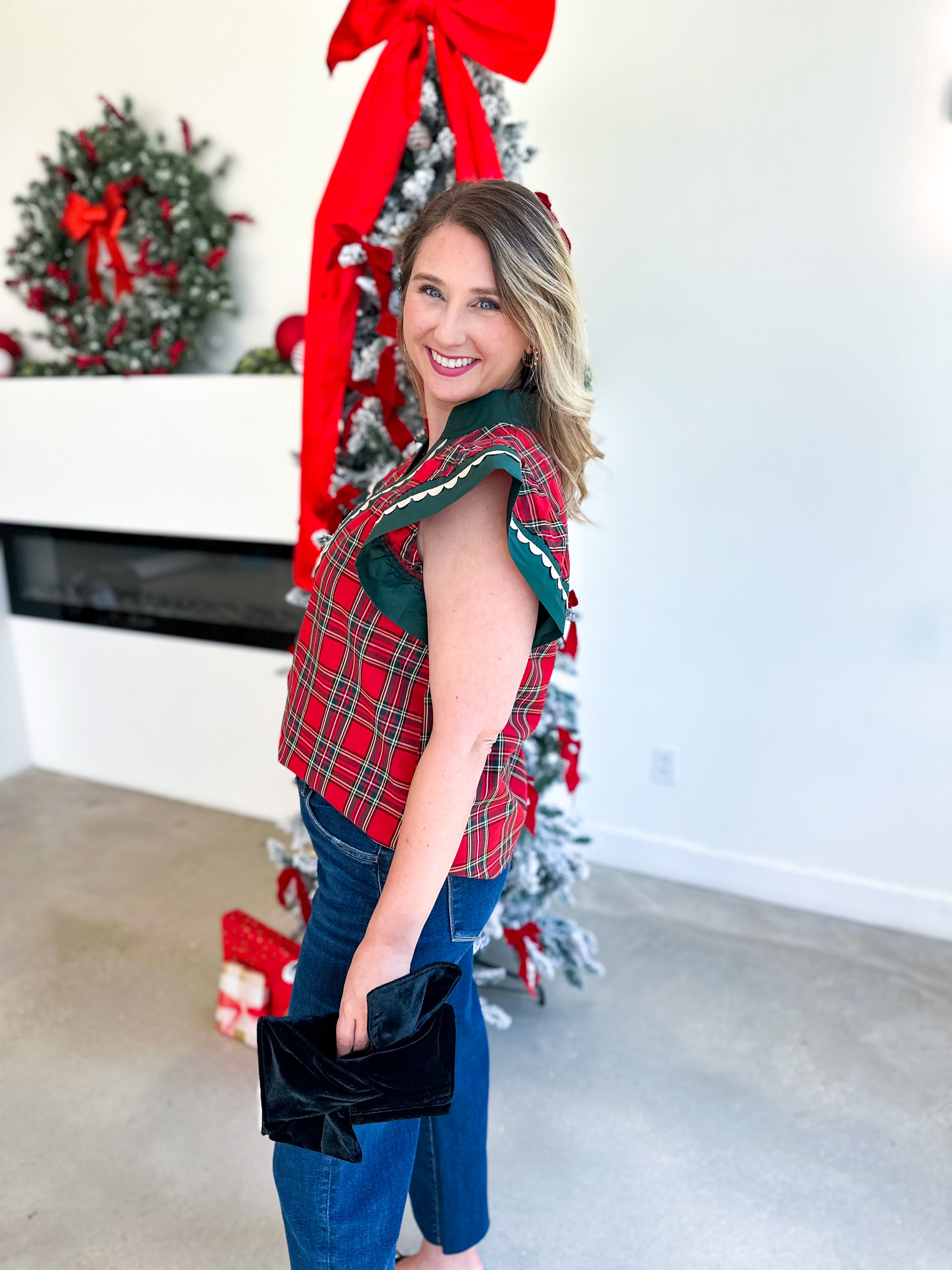 Classy Christmas Blouse-200 Fashion Blouses-ENTRO-July & June Women's Fashion Boutique Located in San Antonio, Texas